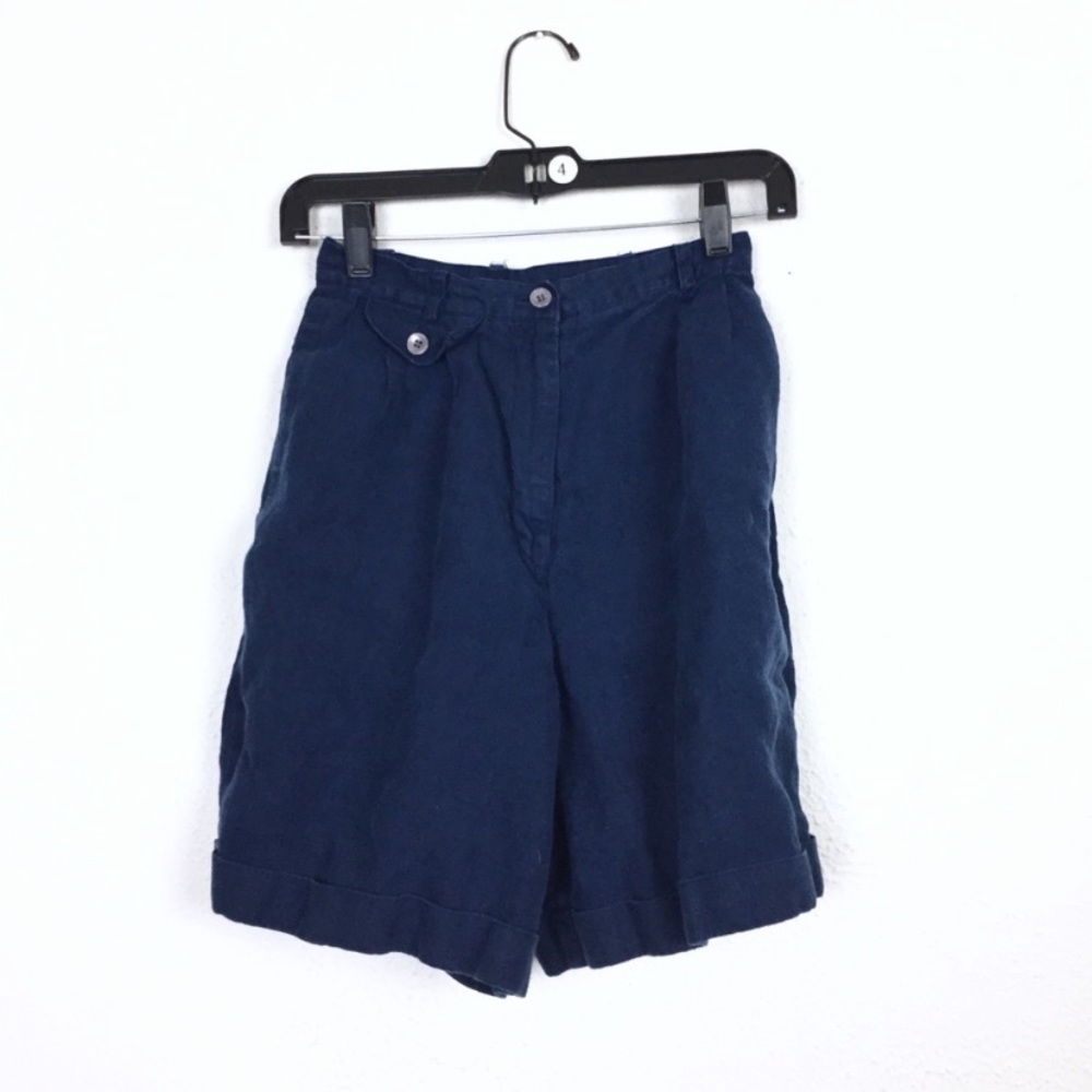 Talbots high rise navy 100% linen shorts size 4 petite